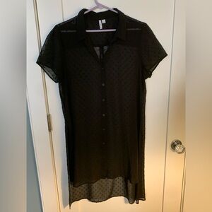 Elle Black clipped dot sheer long  Blouse